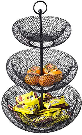 Obst Etagere 3 Stöckig Metall, 3-Tier Obstkorbschale, Obstkorb Modern für Obst und Gemüse Früchteschale Brotkorb, Hält Die Lebensmittel Frisch(Schwarz/Gold),Black