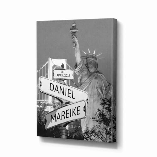 Deutsam Individuelle Leinwand New York Freiheitsstatue mit eigenem Namen New York USA Wohndeko Bild Keilrahmen Geschenkidee für Freund oder Freundin