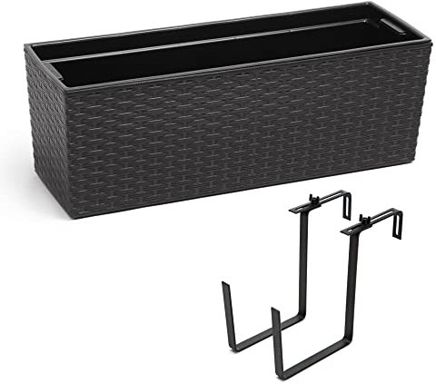 Jardinière de balcon en plastique - Support en métal - Noir - 56 x 19 x 19 cm
