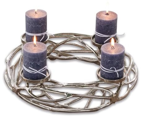 Loberon Kerzenkranz Coldfield, Rustikales Finish, für 4 Stumpenkerzen, Festliches Design, Zeitlose Eleganz, Adventsdekoration, Advent, Weihnachten, Aluminiumguss, Silber