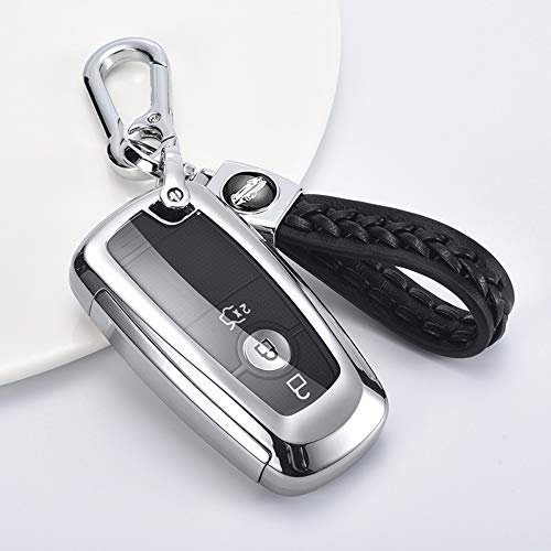 ontto Autoschlüssel Hülle für Ford Mondeo Fusion Mustang Explorer EcoSport S-Max Ranger Fiesta F150 F250 Zubehör Fernbedienung Cover TPU Schlüsselhülle Schlüsselanhänger Schlüssel Schutz Etui-Silber