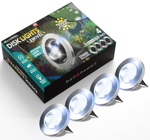 Bell+Howell Schwenkbare Scheibenleuchten Deluxe Set mit 4 Inground Solarleuchten mit 8 LED Birnen Solar Power Außenleuchten für Hof, Garten und Rasen - Kabellos, Heringe enthalten - Bekannt aus dem TV