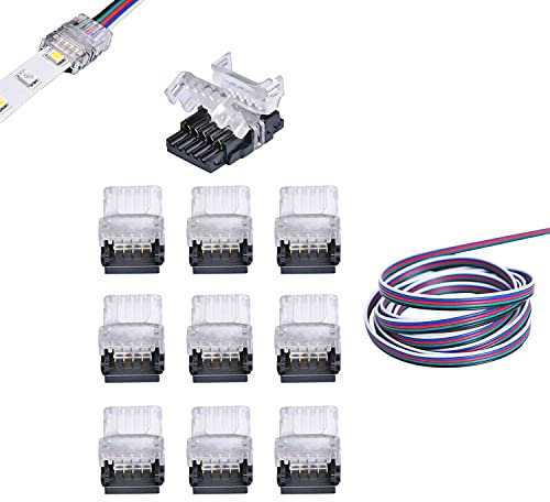 YUTOKEER LED-Anschluss für nicht wasserdichte 5-polige 12mm RGBW-RGBWW-5050 LED-Streifen, Strip-to-Wire-Schnellverbindung ohne Strippen, inklusive 6,56ft 20 AWG Verlängerungskabel (10 Stück)