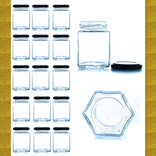 ESENCIA ANDALUSI Tarros de Cristal para Conservas con Tapa de Rosca 250 ml tarro almacenamiento, Bote hermético, Tarro cristal hexagonal, frasco (15 unidades)
