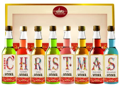 Christmas Novelty Selection Box | Premium Miniature Flavoured Vodka Tasting Gift Set | 40ml Each (Pack Of 8) (Printed Box)
