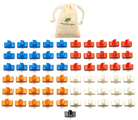 Waldfelsen® Spielfiguren aus Holz - 60 Schiffe in blau, rot, weiß und orange und 1 schwarzer Seeräuber geeignet für die Seefahrer-Erweiterung von Die Siedler