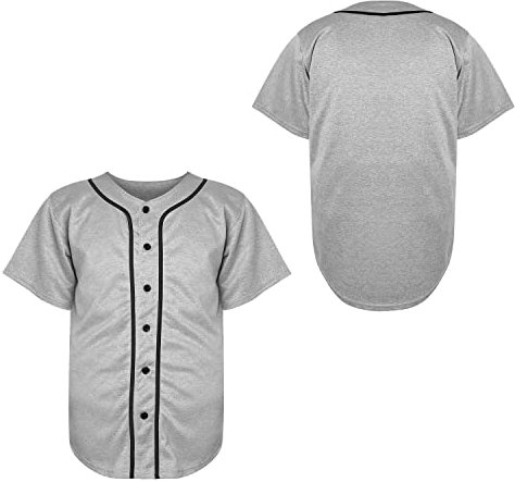 Blanko-Baseballtrikot, einfarbig, 90er-Jahre, Hip-Hop, Hipster, Button-Down, kurzärmelig, Aktiv-T-Shirt, Uniform für Herren, Größe S-XXXL, GRAU, Klein