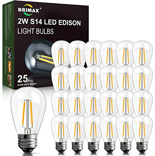 BRIMAX 25 Stück E27 Led Glühbirne 2W Warmweiss 2700K Ersetztbirnen 2W=20W 180lM AC230v Klar Glas LED Lampen Ersatzlampen für Lichterkette, Kronleuchter, Nachtischlampe,nicht dimmbar