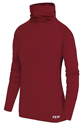 TCA Girls' Warm Up Long Sleeve Training Workout Funnel Neck Thermal Running Top with Thumbholes - Cabernet, LY 10-12 Years