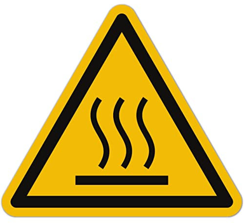 Vorsicht Heiß Aufkleber (15 Stück, 50 mm) - Gefahrensymbole Warnung vor heißer Oberfläche - Achtung Hitze Warnzeichen - Gefahren Warnaufkleber Sticker (Piktogramme nach ASR A1.3 / ISO 7010 / W017)