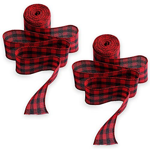 KINBOM 2pcs 6m x 6,3cm Ruban à Carreaux de Noël, Ruban Rouge et Noir Ruban à Carreaux Buffalo Ruban Décoratif Tissu de Jute à Carreaux de Noël pour Couronnes Fête Mariage Festival