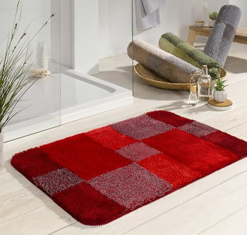 Kleine Wolke Badteppich Joana (LBH 90x60x2 cm) LBH 90x60x2 cm rot Badematte Badvorleger Duschvorleger Duschmatte Badeteppich