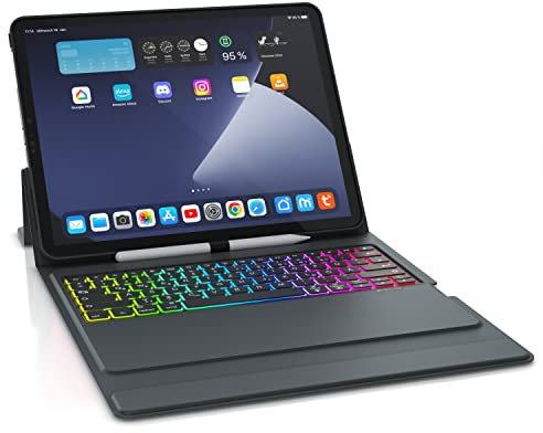 CSL - iPad Pro Tastatur Bluetooth mit Hülle - 12,9 Zoll - kompatibel mit iPad 3te 4te Generation 2018 2019 2020 2021 2022 2023-12,9'' - mit Tastatur Beleuchtung