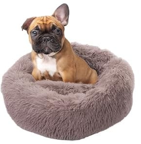 Paco Home Hundebett Katzenbett Flauschig Hundekissen Donut Hundedecke Hund Katze Hundekörbchen Katzenkorb Waschbar, Farbe:Beige, Größe:Ø60 cm