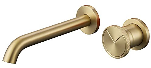 Copper Concealed Knob-Handle Bathroom Fixtures Vanity Sink Bathtub Mixer Faucet Wall Mounted Lavatory Washbasin Brass Basin Mixing Taps Hot and Cold Spout,Brushed Gold