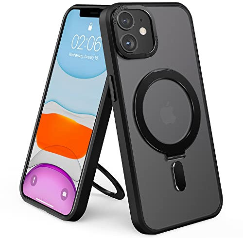 Cyberowl für iPhone 11 Pro Max Handyhülle,Magnetischer Ständer, Ringhalter, kompatibel mit MagSafe,Durchscheinend Matt iPhone 11 Pro Max Hülle 6.5 Zoll für Damen Herren, Schwarz