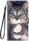 Dfjhure iPhone 12 Case Leather Flip Wallet iPhone 12 Pro Phone Case Cover Silicone Shockproof Bumper Cover Stand View Cover with Card Slots Phone Case For iPhone 12 /iPhone 12 Pro- Cat