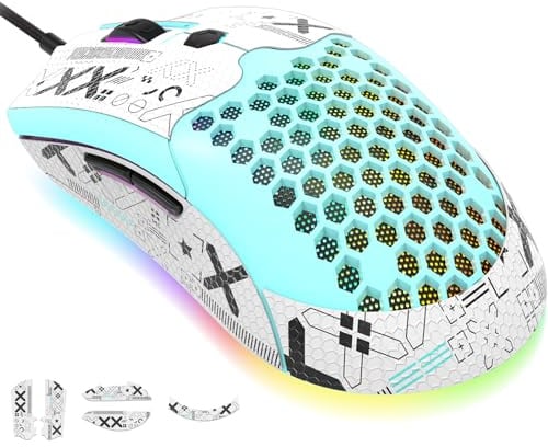 KUIYN 383 PRO M5 Ultralight Wired Gaming Mouse, Lightweight Honeycomb Shell, Pixart PAW3325, 6 Adjustable DPI 12000, 26 RGB Breathing Backlit Mice, 65g, USB Optical Model O Mice for Win11/Xbox/PS/Mac
