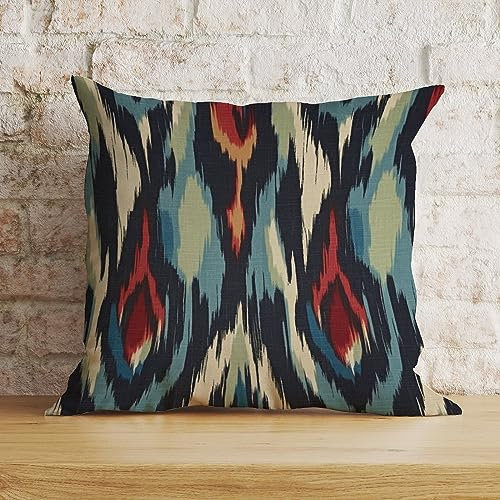 Zyadsinoudor Ikat-Kissenbezug, quadratisch, 40,6 x 40,6 cm, dekoratives Kissen, Baumwolle, Leinen, schick, für Couch, Schlafzimmer, Wohnzimmer, Auto