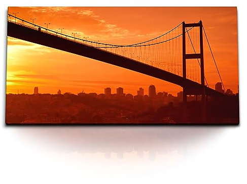 Paul Sinus Kunstdruck Bilder 120x60cm Bosporus Brücke Istanbul Türkei roter Himmel Sonnenuntergang