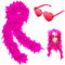 Federboa Einfarbig Set, Partybrille und Federboa Set - Kostümzubehör für Karneval, Halloween, Hochzeit und Geburtstag - 1x Herzförmige Sonnenbrille und 1x 2m Federboa in Rosenrot