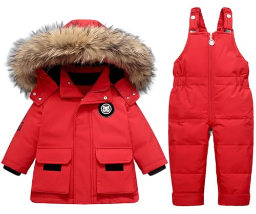 Acuryx Combinaison de Neige Fille Garçon Doudoune à Capuche + Pantalons de Ski Enfant 2PCS Ensemble de Doudoune pour Bébé d'hive Enfant Doudoune Manches Longues 2-3 Mois