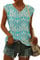 WNEEDU T-Shirt Damen Sommer V Ausschnitt Tank Top Locker Bluse Oberteile Top Sommer Damen Leicht und Luftig mit Flügelärmeln Boho Grün M