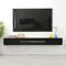 MABIBI Wall Mounted Tv Unit, Black Tv Wall Hanging Cabinet, 55.1Inch Solid Wood Floating Tv Stand Shelf, Multimedia Storage Table for Small Apartment Living Room/140Cm