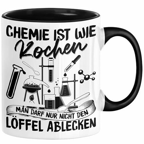 Trendation - Chemie Ist Wie Kochen Tasse Geschenk für Chemiker Student Lustiger Spruch (Schwarz)