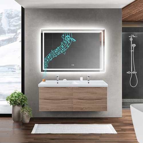 UBUD Espejo de Baño con Luz LED 120x80. Antivaho, Cristal 4k, Intensidad Regulable, Función Memoria, IP44, Montaje Horizontal, Vidrio Anti-Estallido - Diseño Moderno