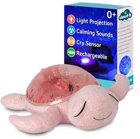 Cloud b Ocean Projector Nightlight with 2 White Noises & 2 Soothing Sounds | Adjustable Settings | Cry Sensor | Tranquil Turtle - Pink (Rechargeable)