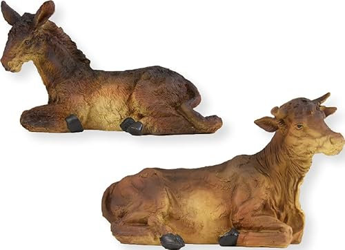 FADEDA 2X Garten Figuren - Ochs und Esel aus Polyresin, handbemalt - Deko Ochs und Esel Dekofiguren Garten Deko Gartenfiguren für außen, Höhe: 13,5 cm