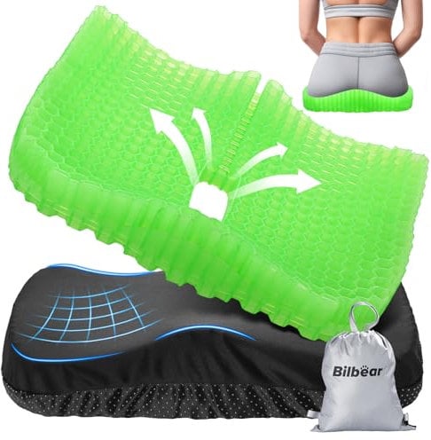 Bilbear Dickeres Gel-Kajak-Sitzkissen,großes Gel-Sitzkissen für Kajaks,Paddelboote, Steißbein-und Ischias-Schmerzlinderung,doppelt verdicktes Sitzkissen für Auto,Rollstuhl,Büro (Grün - L - Größe)