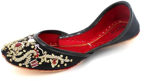 Women Ladies Traditional Ethnic Bridal Handmade Leather Flat Khussa Jutti Mojari Indian Pumps Black Shoes Size 6 UK 39 EU