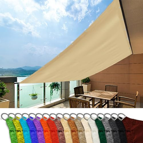 Balkon Zaunblende Sichtschutz 4x7m, Wasserdicht Sonnenschutz Wetterschutz Sunprotect Sonnensegel TerrassenüBerdachung für Outdoor Patio Gartenpavillon, Khaki