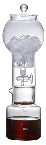 Cold Brew Dripper-Kaffeemaschine, 600-ml-Glas-Cold-Brew-Maker mit Dripper mit einstellbarer Rate, Cold Brew Drip Tower, Tropftyp-Kaltextraktionskaffeemaschine for Eiskaffee und Eistee(Color:Clear)
