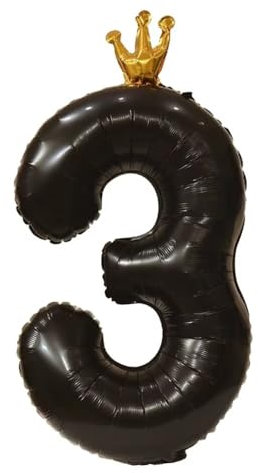 Vthoviwa 40 Zoll Krone Luftballon Zahlen 3 Schwarz, Luftballon 3. Geburtstag Foil Ballon, 0123456789,Folienballon 3 Party Dekoration Helium Unterstützen