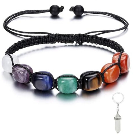 Meifiyu Chakra Armband Mit Echten Steinen - 7 Natürliche Kristalle Für Yoga Und Glück - Edelstein Schmuck Für Damen Und Herren