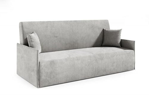LIKMA Grau Ausziehbar 3 Sitzer Sofa Olita 197x93x85 cm Schlaffunktion Bettzeugbehälter Sofa mit Bettfunktion Schlafsofa Couchgarnitur Sofas & Couches Stoff Anafi 2