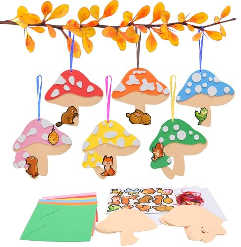 DKINY 12 Pilze Bastelset für Kinder DIY Pilz Igel Eichhörnchen Fuchs Kreativsets und Bastelbedarf zum Basteln Waldtiere Herbsttiere Kreative Kunsthandwerk Geschenk für Junge Mädchen in Herbstzeit
