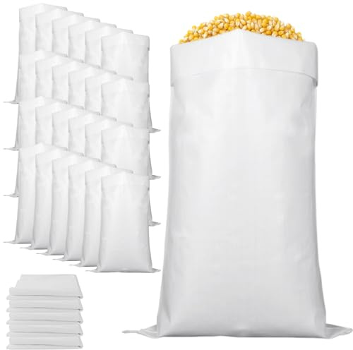 Oungy 30 Pièces Sac a Gravats, Sace Anti Inondation, 65x105 cm Sacs à Gravats, Chantier Sace Gravat, 50kg Sac de Sable Anti Inondation, pour Animaux, Les Céréales, Le Charbon, Les Poudres (Blanc)