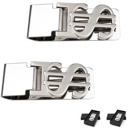 LERANXIN Fermasoldi 2 pezzi, 6 X 2,4 cm Fermasoldi Uomo, Argento, con Simbolo del Dollaro, Ferma Soldi di Carta, per Contanti, Banconote, Carte, Argento, Moderno ed Elegante