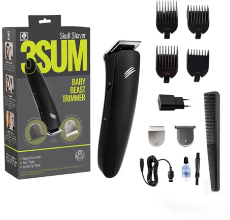 Skull Shaver - Baby Beast Trimmer 3SUM - Herrenpflege-Set - Mit 3 Klingen-Aufsätzen & Kompaktem Design - Kabelloser Einsatz, Inkl. 4 Kammaufsätzen