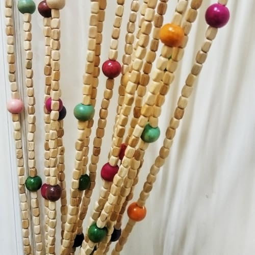 ave split Rainbow Colorful Hippie Wood Door Beaded Curtain Boho-Bohemian Wooden Doorway Beads Curtains Made of Wood&Bamboo-for Window,Aisle, Corridor, Door Decor 047yz (White+Colorful, 27 Strands)