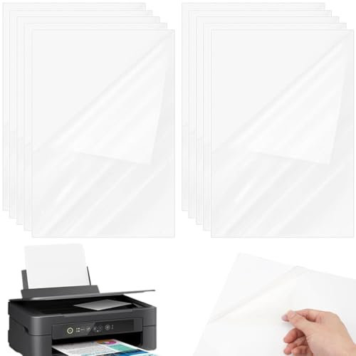 SIRLOMU 10 Pezzi Carta Adesiva Stampabile, Stickerpapier per Stampa Personale, Vinile Stampabile, Anti-Blaulicht, Resistente agli Strappi, Autoadesivo (A4) (Trasparente)