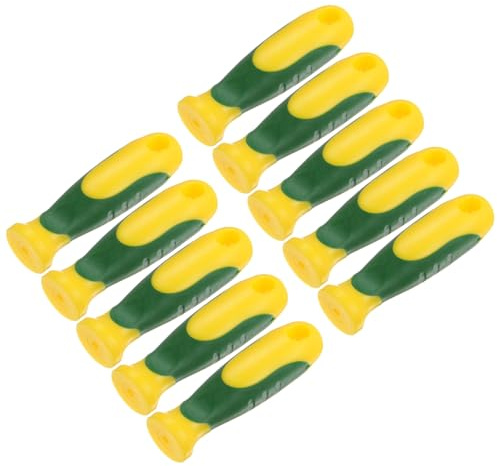 M METERXITY 10-Pack Rubber File Handle, 4.45 Inch Ergonomics Large Handles with Strong Metal Rings 0.16 Round Hole File Handles for 14 File/Screwdriver [Yellow Green]