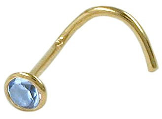 Nasenstecker Piercing mit blauem Aquamarin echtes 750 Gold Gelbgold Damen