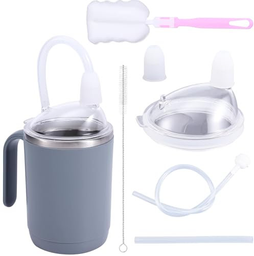 Gosknor Adult Elderly Spill Proof Stainless Steel Sippy Cup with Straw, Leak Proof Porridge Mug, No Spill Cups Suitable for Drinking Water Milk Soup