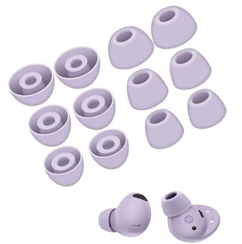 6 Pairs Galaxy Buds 2 Pro Ear Tips, Soft Silicone Washable Ear Tips, Secure fit Galaxy Buds 2 Pro 2022 SM-R510 Earbuds Tips, Fit in Charging Case 3 Size Anti-Slip Ear Tips Replacement Purple