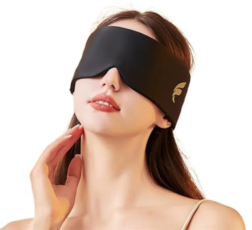 UYFRD Seiden-Schlafmaske, Augenklappe, blockierend, leicht, Augenmaske, Augenschutz, weich gepolstert, Slaapmasker, Reise-Schlafhilfe für Schlafflicken, Schwarz